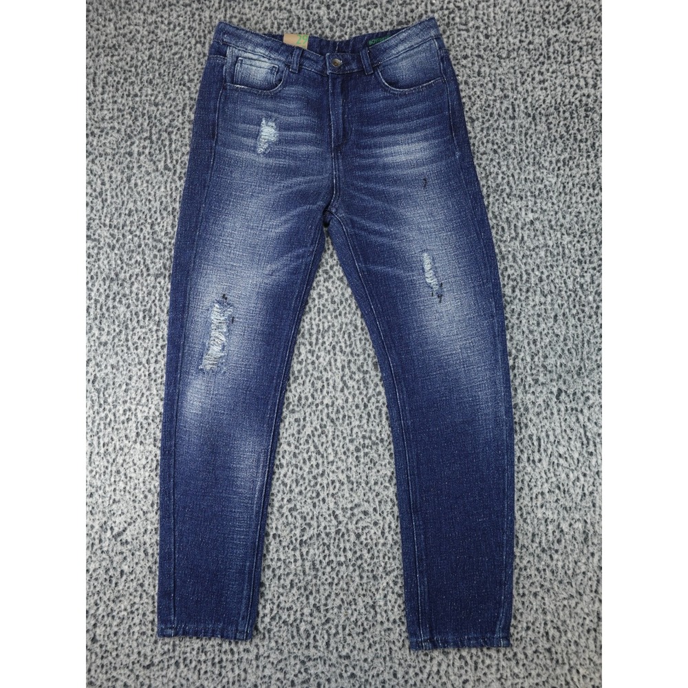 Benetton Boyfriend Jeans Womens 29 Blue New Distressed 4P4GT72Q5 Cape Spear